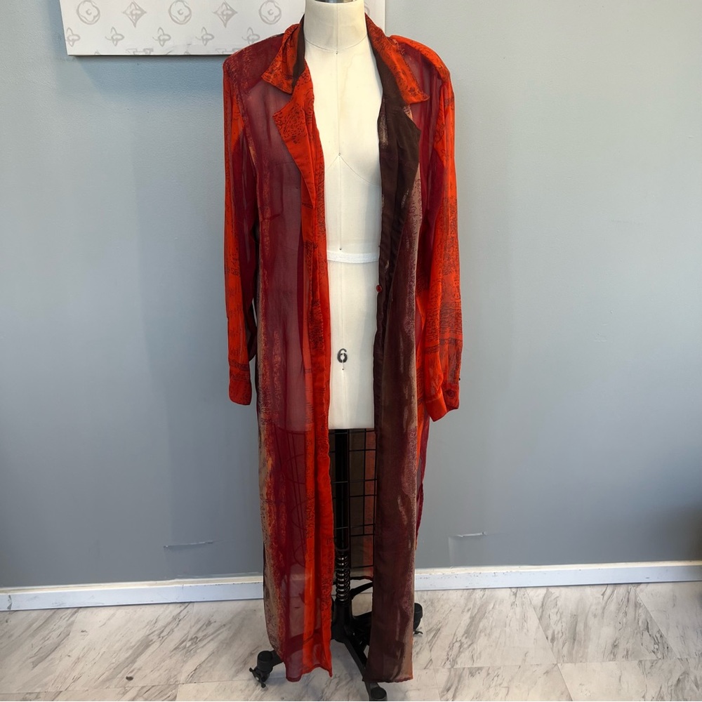 Kloz Lyne women’s orange long sleeve button down orange mesh dress 1X m162-14